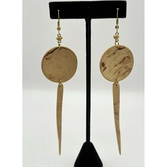 Vintage Handcrafted Wood Dangle Earrings Tribal Inspired Lightweight Nature - Picture 2 of 6